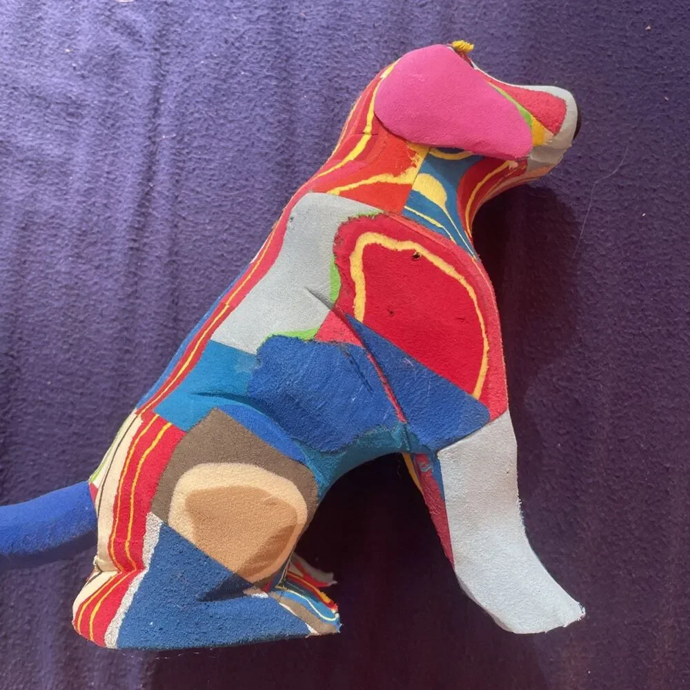 Ocean Sole Recycled Flip Flop Art Medium Sitting Dog Sculpture Handcarved 7.5